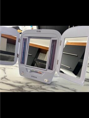 Jerdon White Tri-Fold Lighted Makeup Mirror - LED Vanity Mirror